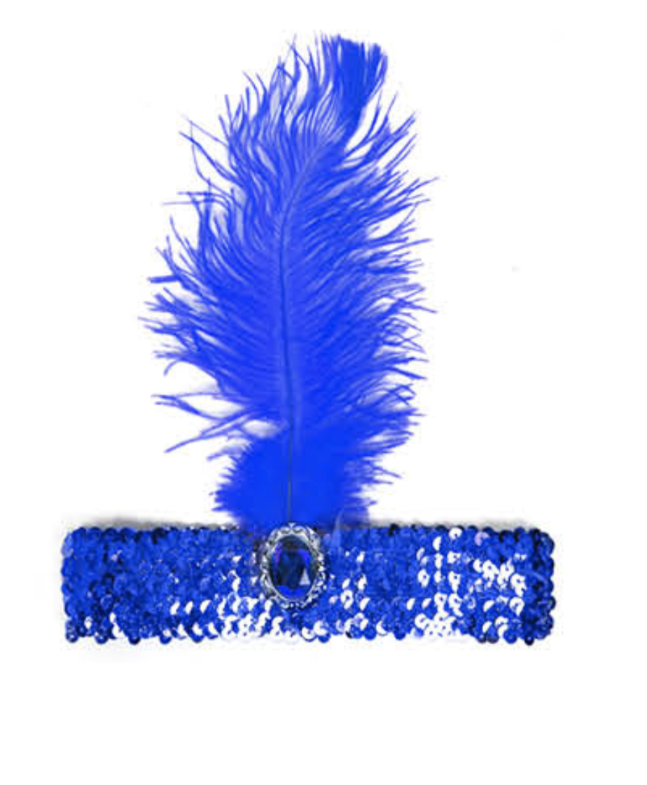 1920s FLAPPER HEADBAND Headpiece Feather Sequin Charleston Costume Gatsby Dance - Blue Price