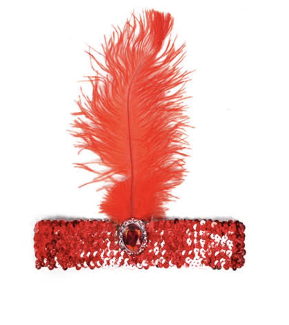 1920s FLAPPER HEADBAND Headpiece Feather Sequin Charleston Costume Gatsby Dance - Red Price