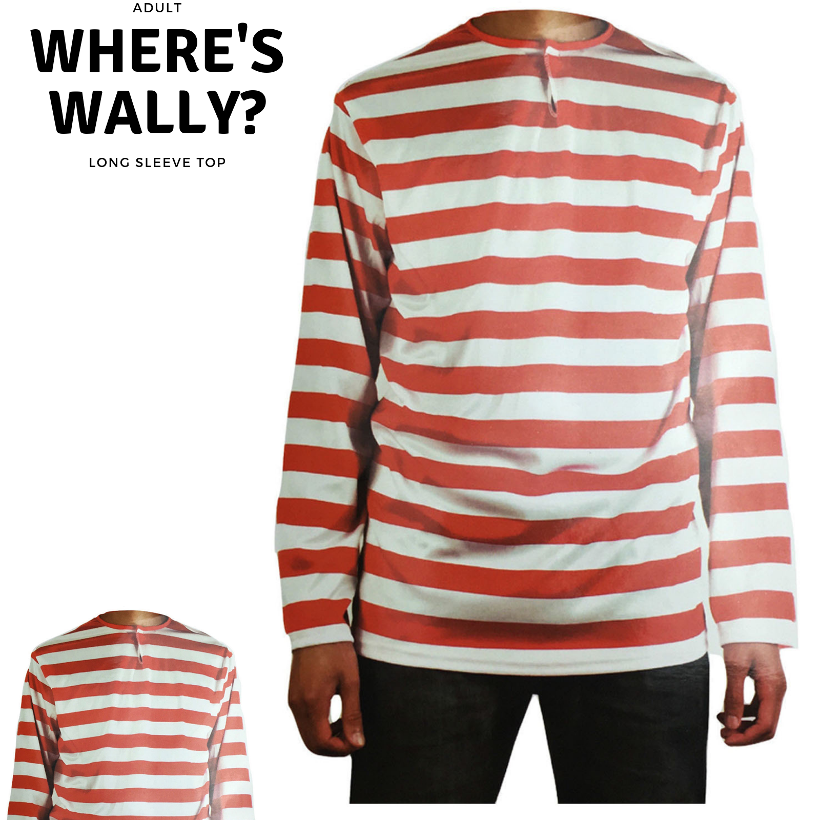 ADULTS Wheres Wally Book Week Red and White Striped Top Shirt Costume Party Dress Up - Small Price
