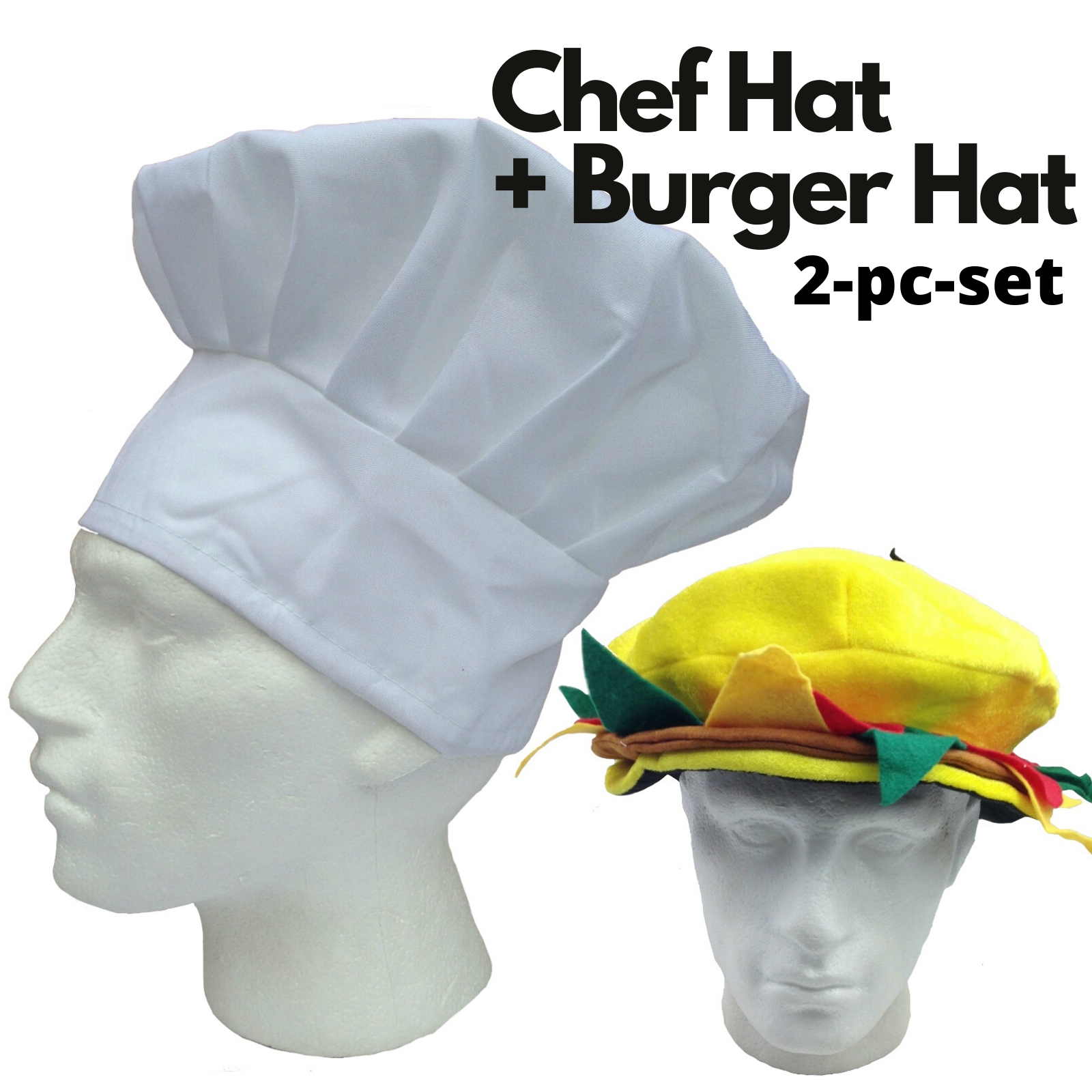 2pcs Set Chefs Hat Baker Cap + Burger Hat Funny Halloween Costume Party Accessory Price