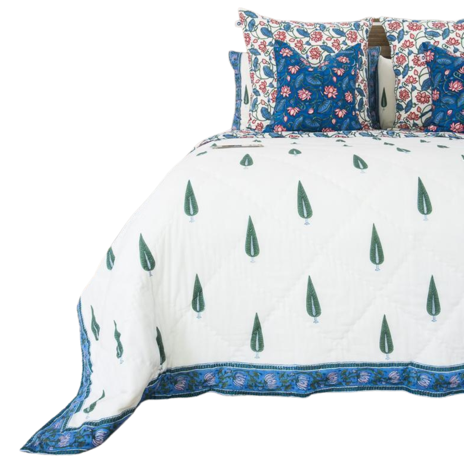 Kolka Kumudani Quilt 100% Cotton Lotus and Pines Print - Queen Size Price