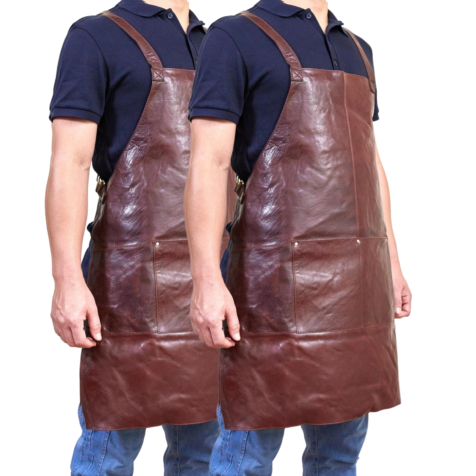 2x Pierre Cardin Professional Leather Apron Butcher Woodwork Barber - Chestnut Price