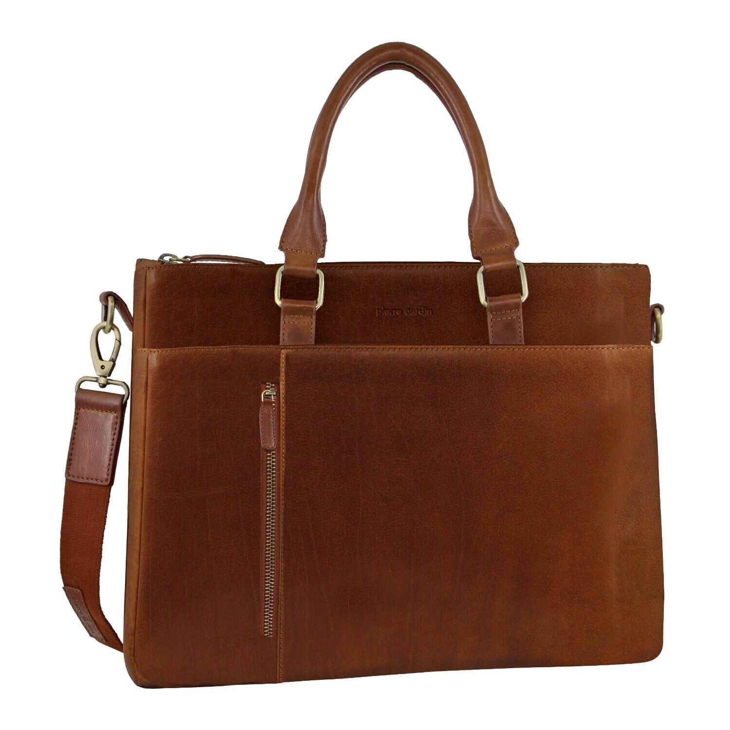 Pierre Cardin Mens Leather Briefcase Business Bag Shoulder Laptop Tote - Tan Price