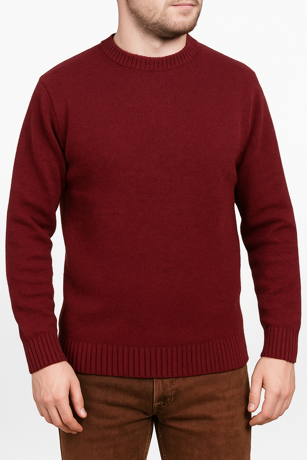 100% SHETLAND WOOL CREW Round Neck Knit JUMPER Pullover Mens Sweater Knitted - Burgundy (97) - S Price