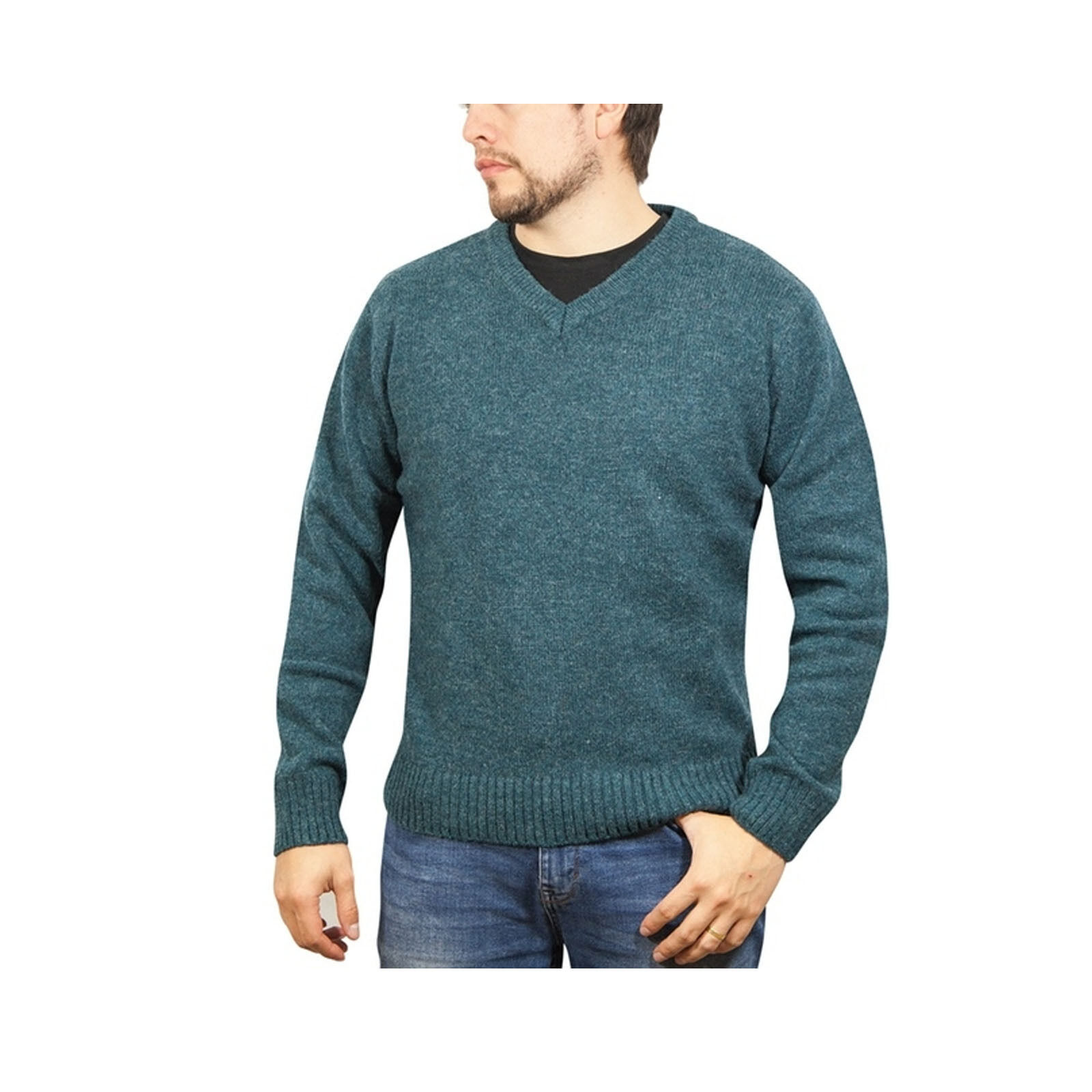 100% Shetland Wool V Neck Knit Jumper Pullover Mens Sweater Knitted - Sherwood (32) - 4XL Price