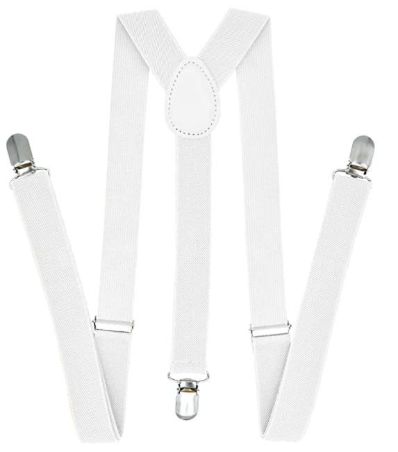 35mm WIDE SUSPENDERS Mens Adjustable Braces Clip On Trouser Elastic Y-Back - White Price