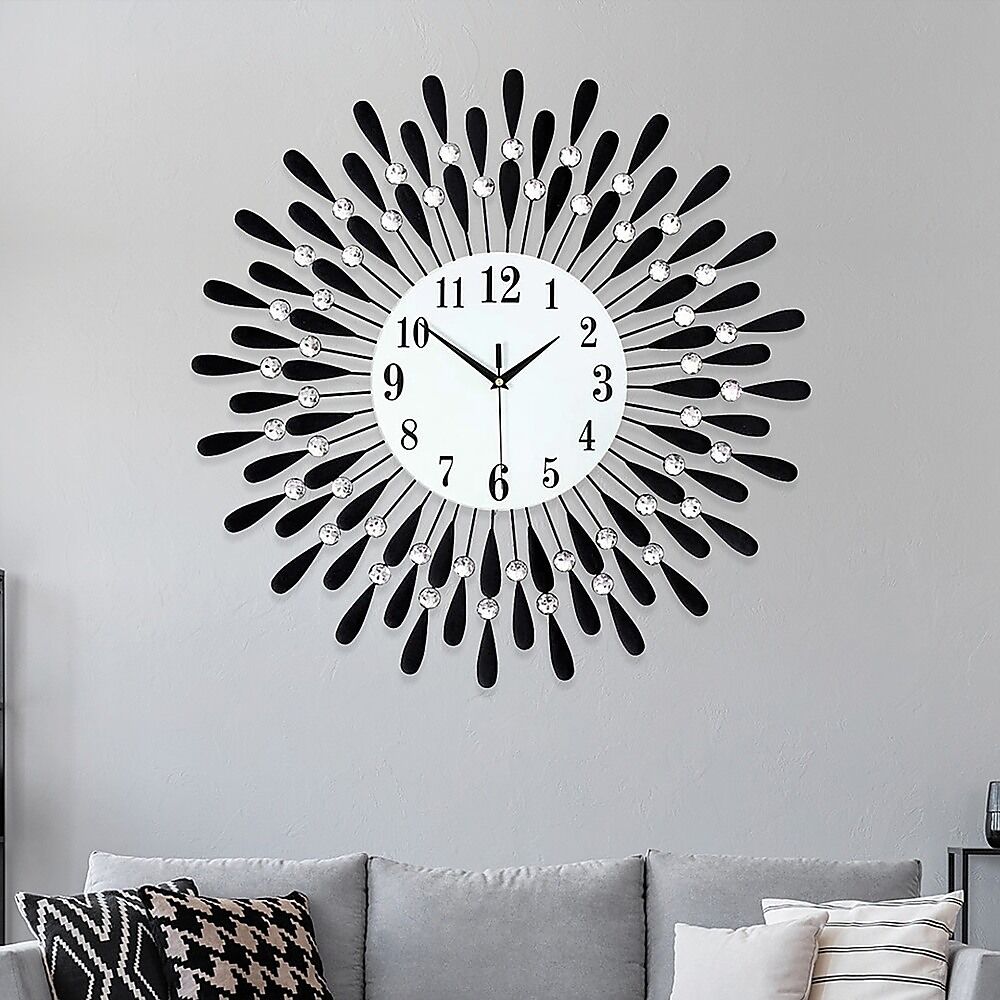 Large Modern 3D Crystal Wall Clock Luxury Art Metal Round Home Decor Price