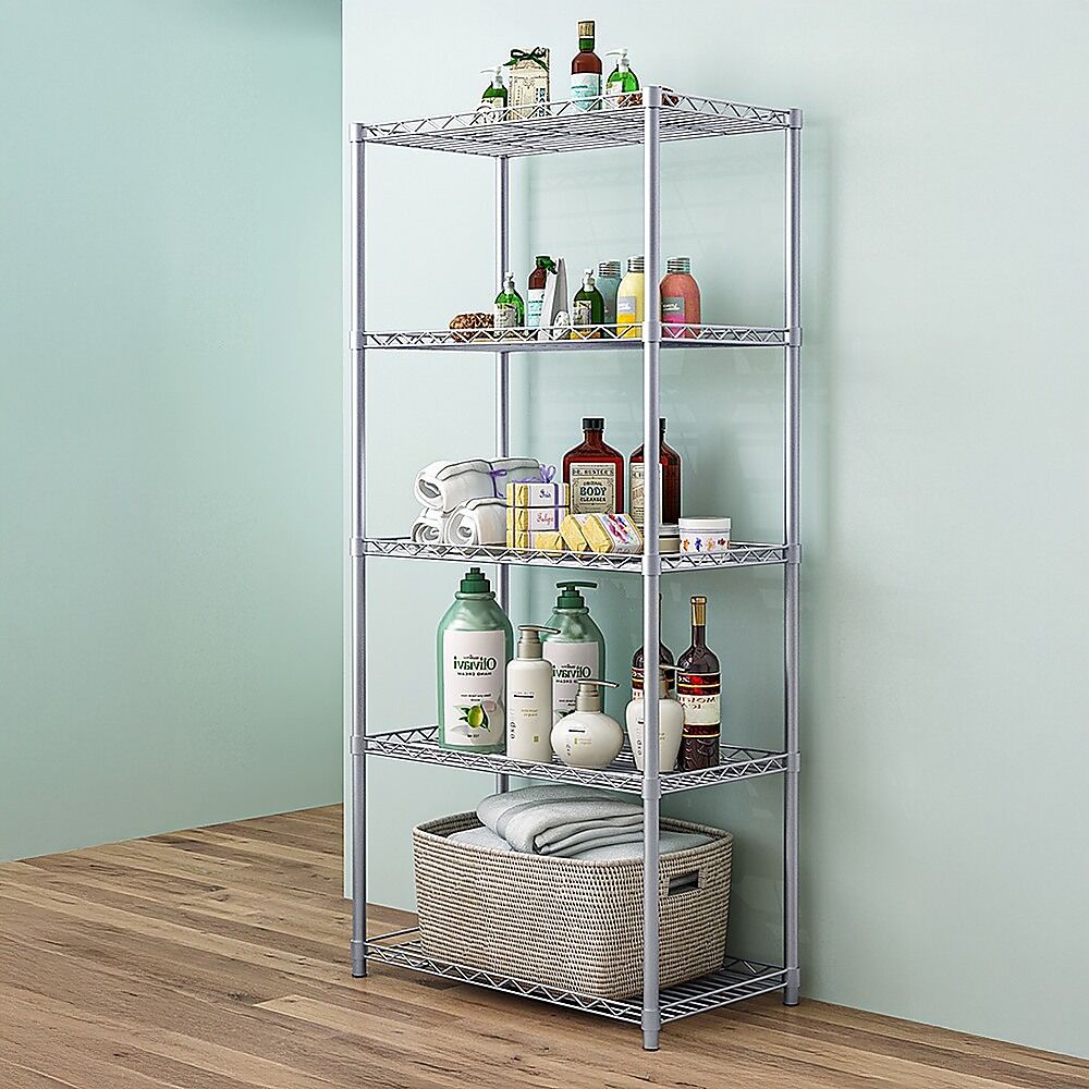 5 Tier Silver Metal Storage Rack Shelving Wire Shelf Price