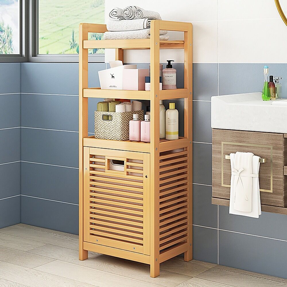 Bamboo 2-in-1 Laundry Hamper Side Table with 2 Shelves and Clothes Basket Price