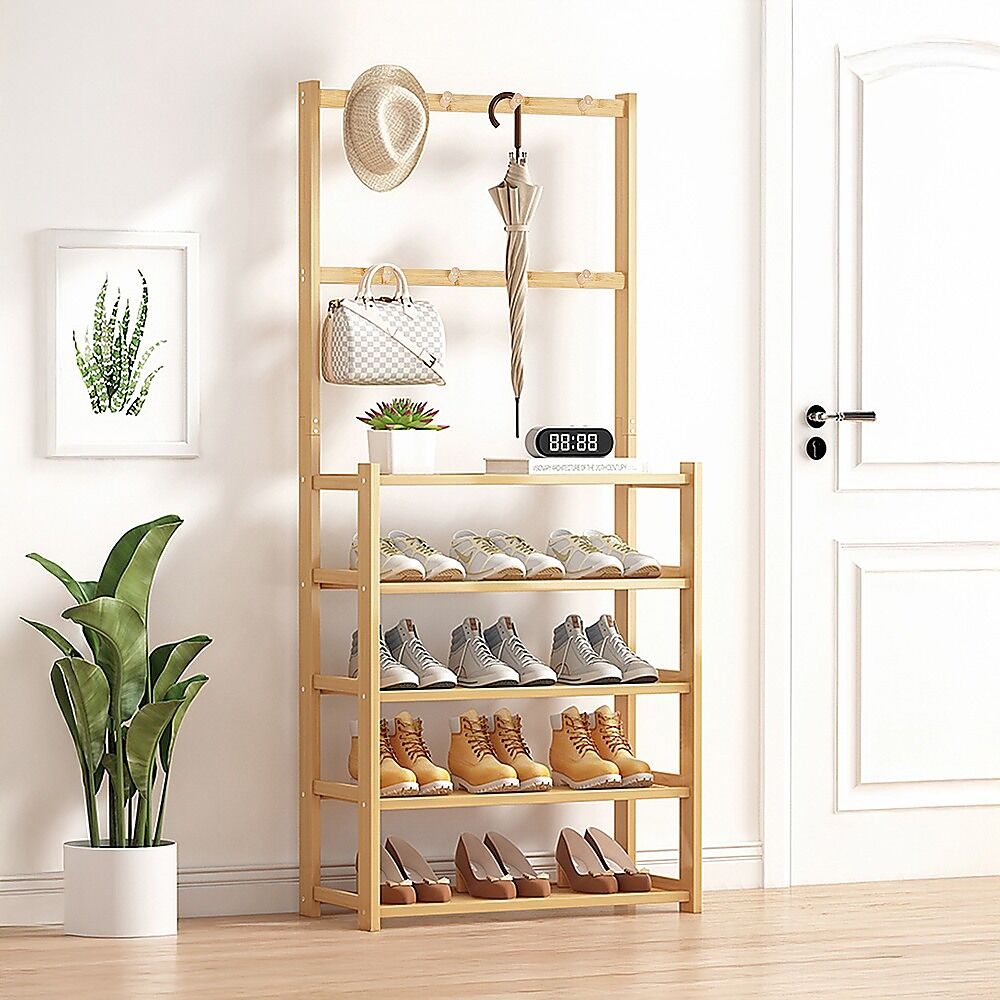 Large Wooden 5 Tiers Hat Coat Stand Clothes Shoe Rack Hanger Hooks Shelf Storage Price