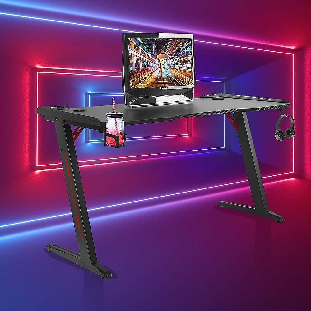 LED Gaming Desk Computer Table with Cup Holder Headphone Hook Cable Hole Price
