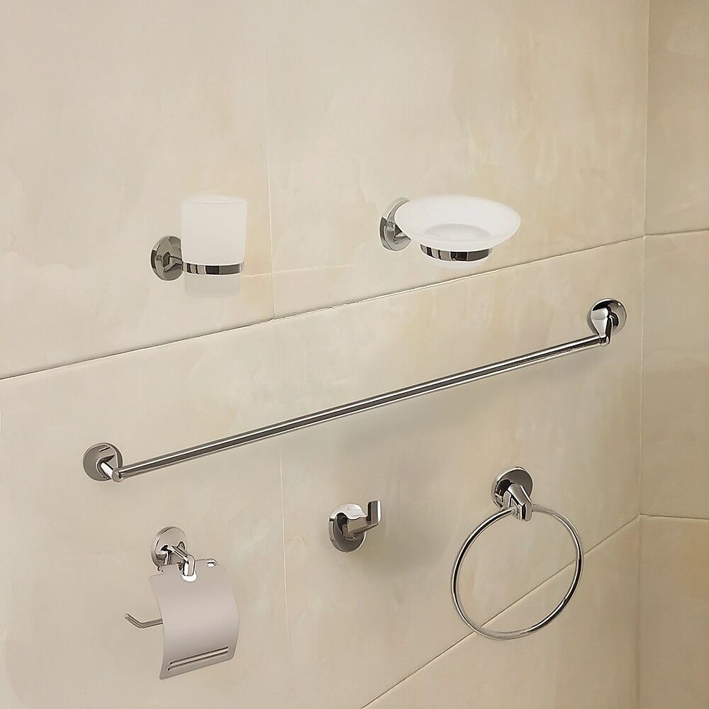 Bathroom Accessories Set 6 Piece Pack Chrome Wall Mounted Easy Fittings Price