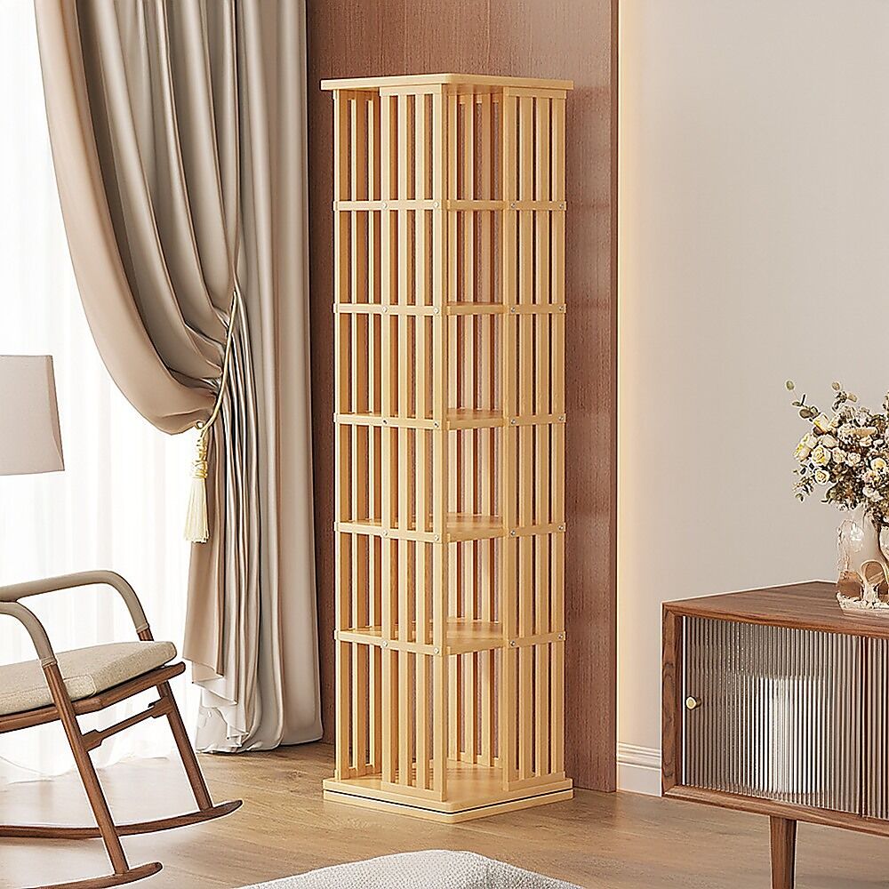 360 Rotating Bookshelf Bamboo Storage Display Rack Shelving in Wood Price