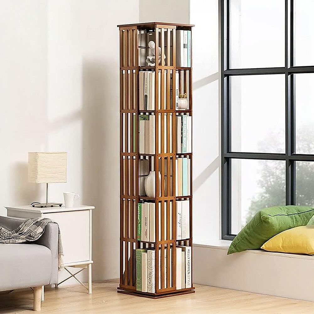 360 Rotating Bookshelf Bamboo Storage Display Rack Shelving in Dark Wood Price