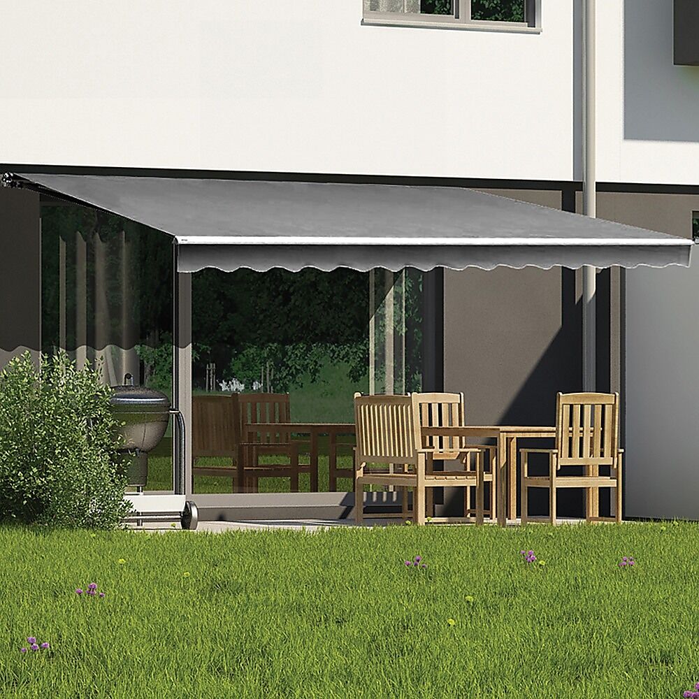 Outdoor Folding Arm Awning Retractable Sunshade Canopy Grey 5.0m x 3.0m Price