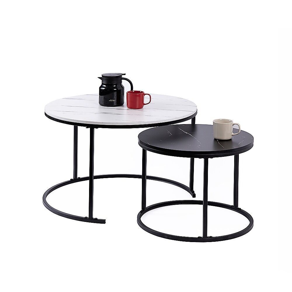 Set of 2 Coffee Table Round Marble Nesting Side End Table Furniture Price