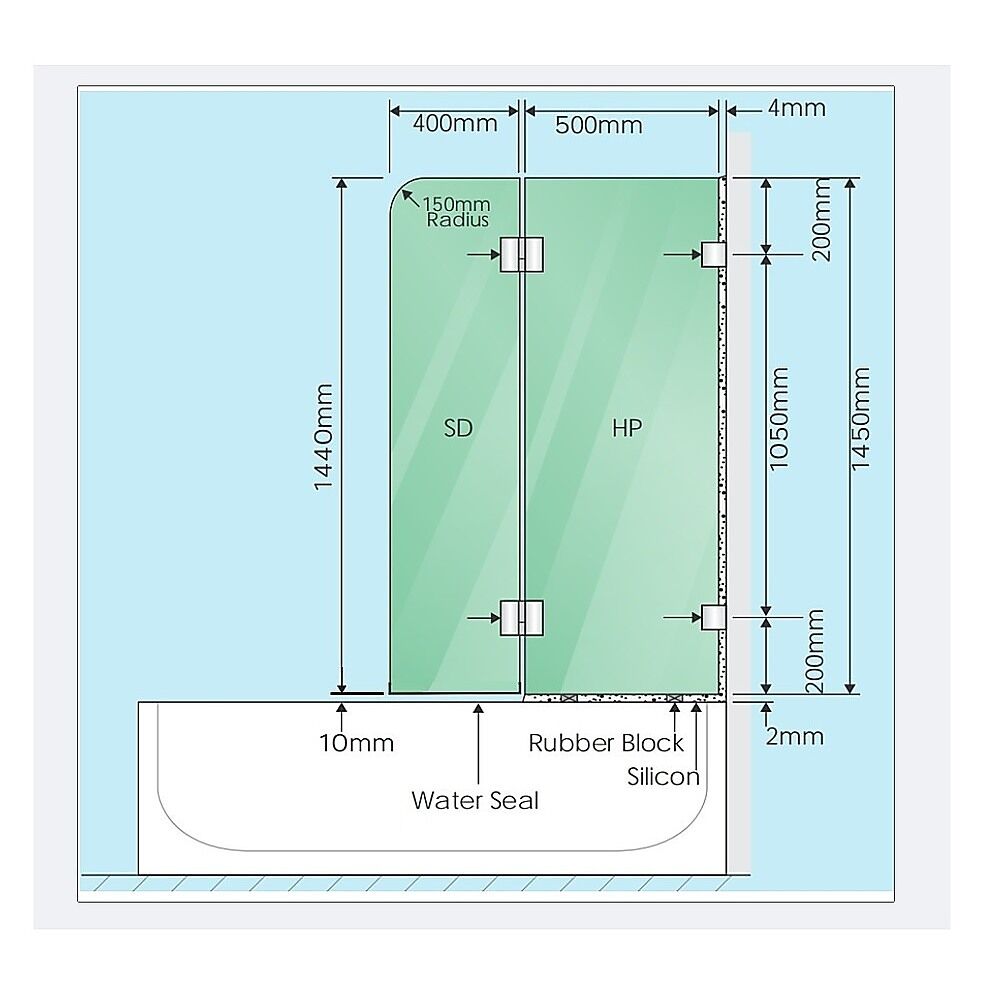 90cm Frameless Glass Bath Screen with Stainless Steel Brackets - Nickel Price