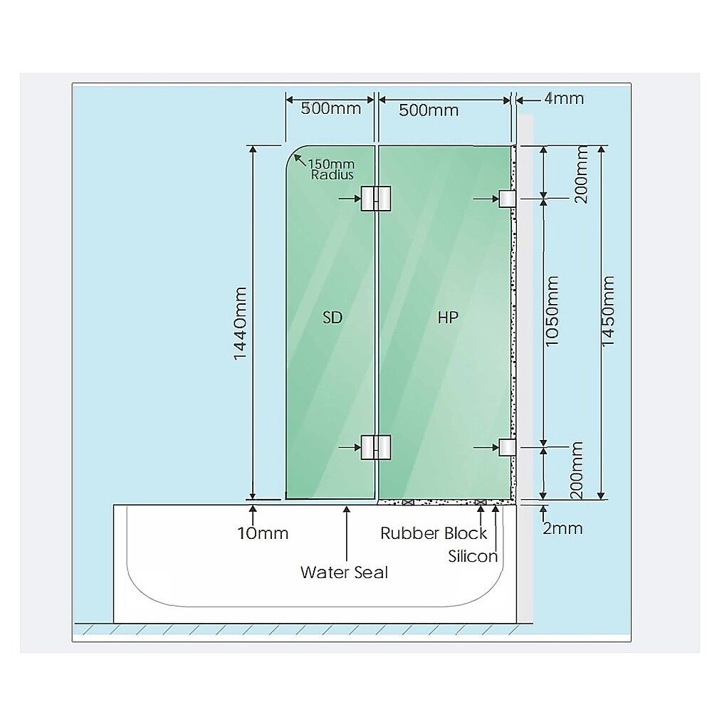 100cm Frameless Glass Bath Screen with Stainless Steel Brackets - Nickel Price