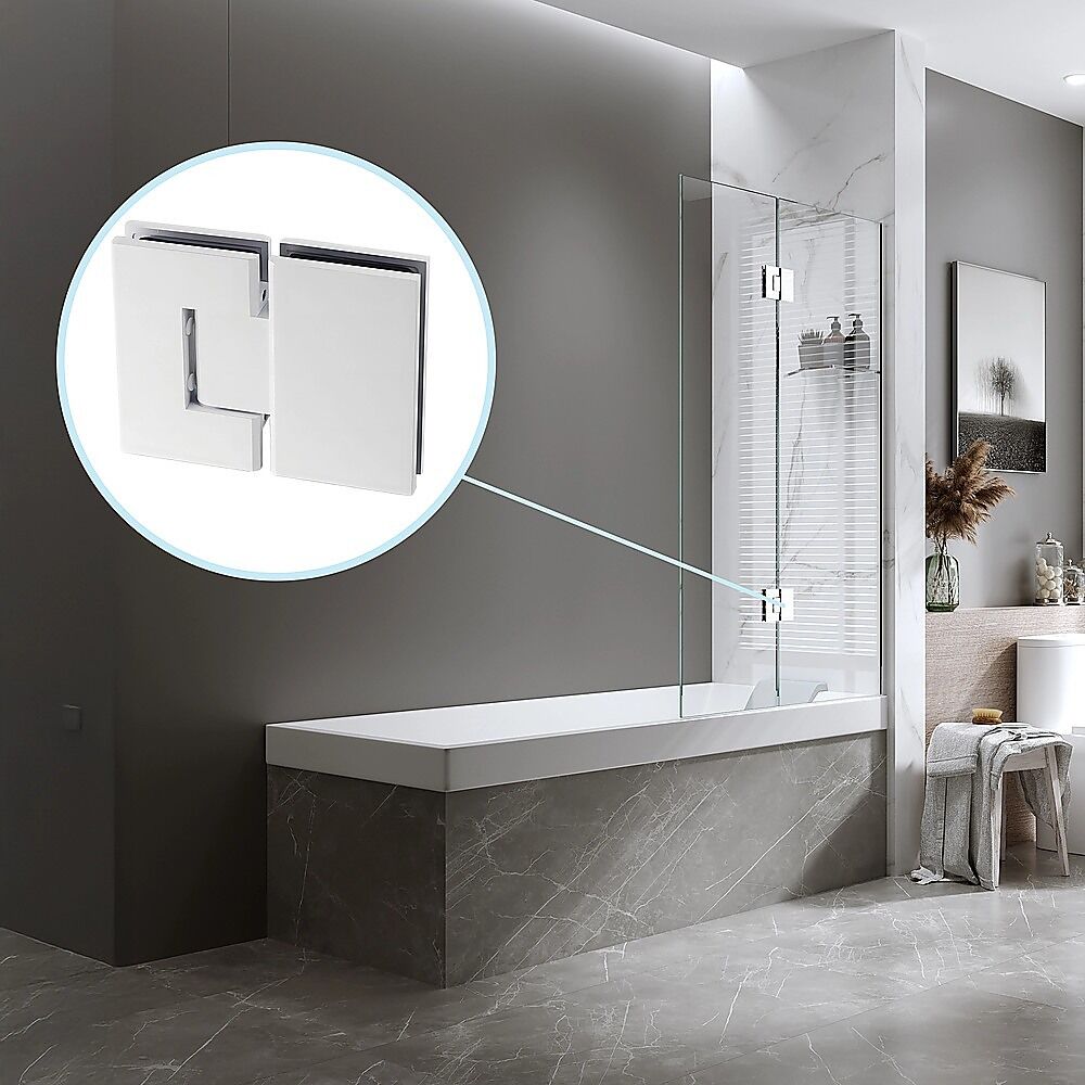 100cm Frameless Glass Bath Screen with Brass Brackets - White Price