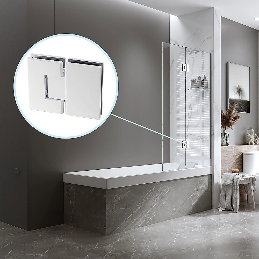 100cm Frameless Glass Bath Screen with Brass Brackets - White Price