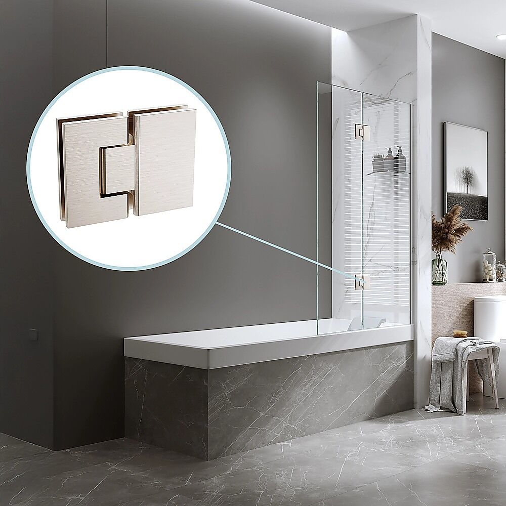 100cm Frameless Glass Bath Screen with Brass Brackets - Nickel Price
