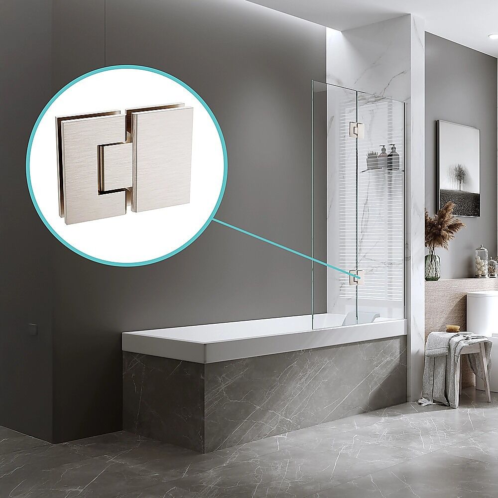 120cm Frameless Glass Bath Screen with Brass Brackets - Nickel Price