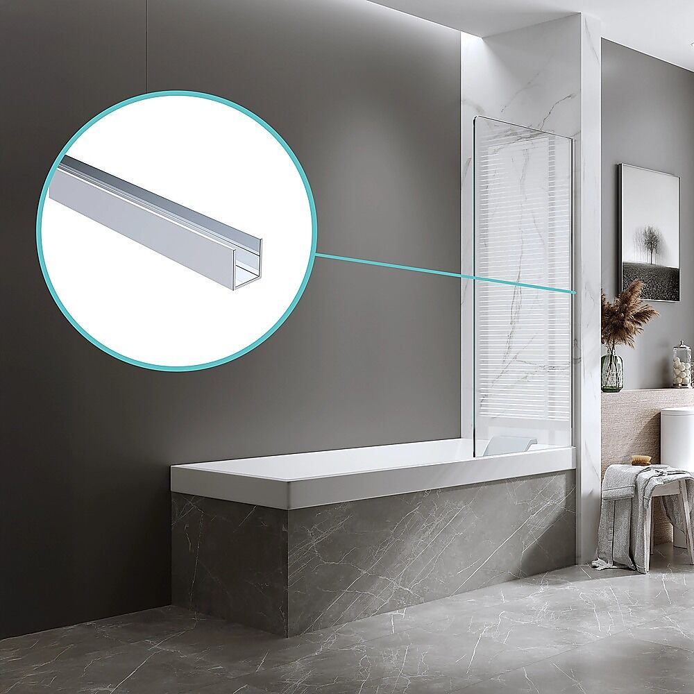 100cm Frameless Glass Bath Screen with Channel and Stainless Steel Hinges- Chrome Price