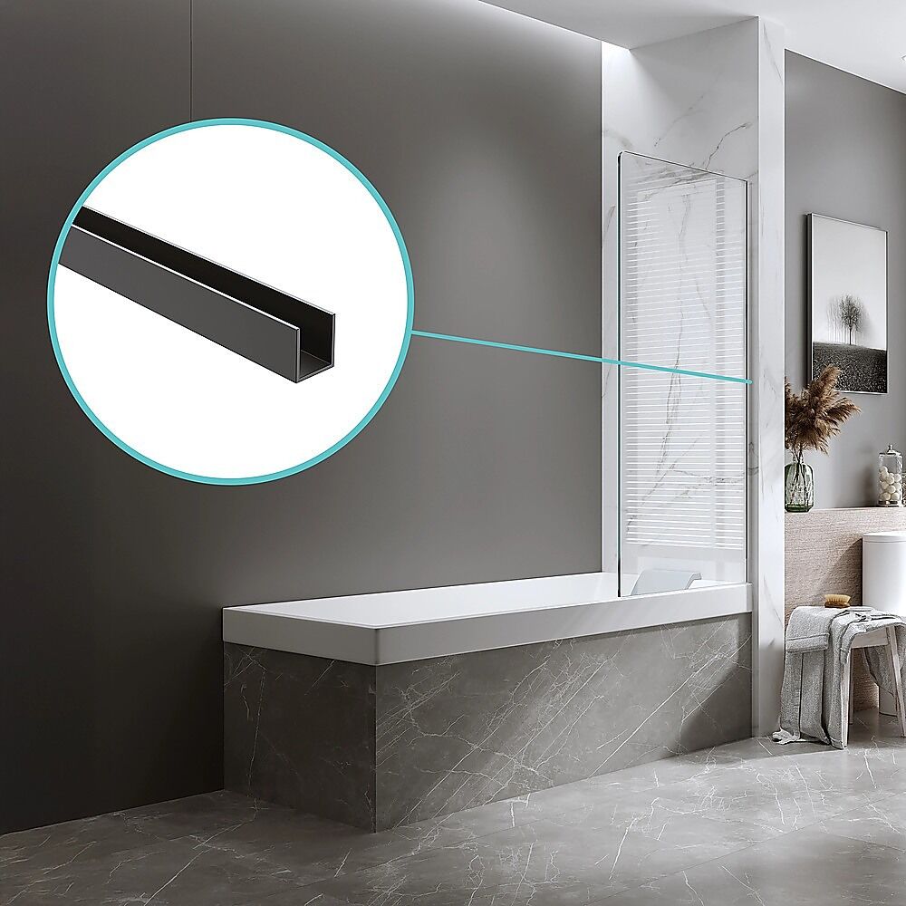 100cm Frameless Glass Bath Screen with Channel and Stainless Steel Hinges- Black Price