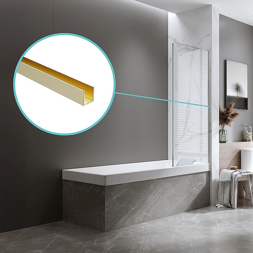 100cm Frameless Glass Bath Screen with Channel and Stainless Steel Hinges- Gold Price