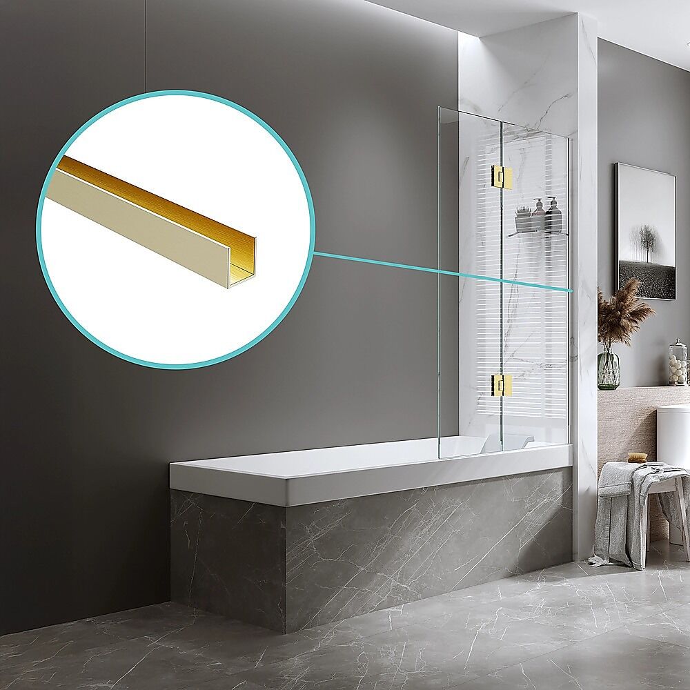 100cm Frameless Glass Bath Screen with Channel and Brass Hinges - Gold Price