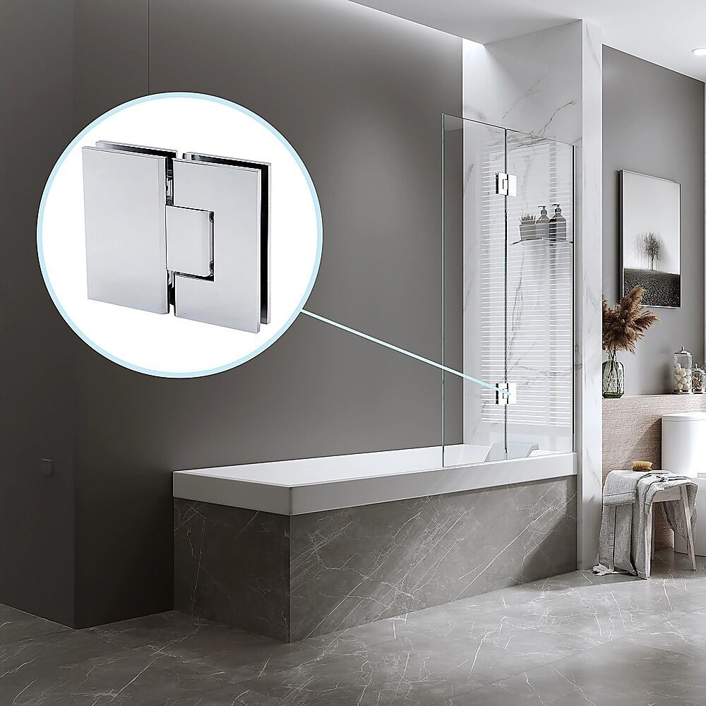 100cm Frameless Glass Bath Screen with Channel and Brass Hinges - White Price