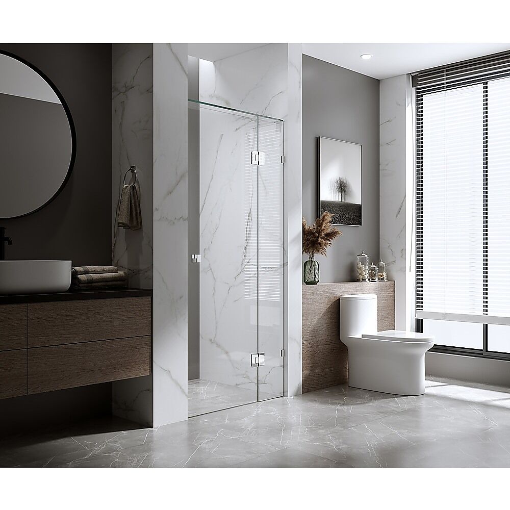100cm Wall to Wall Frameless Shower Screen with White Brackets and SS Hinges, Round Knob Handle Price