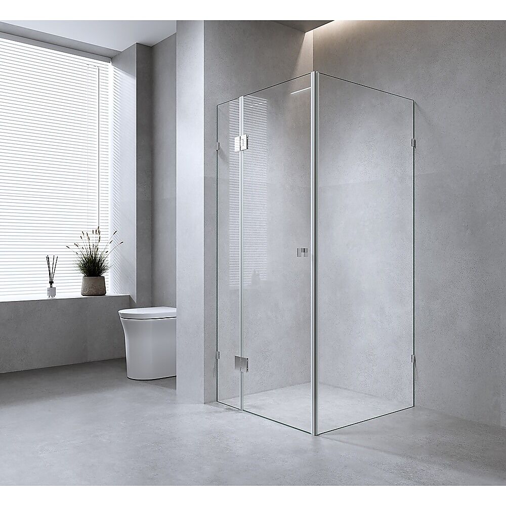 100x70cm Corner Frameless Shower Screen with Black Brackets and Brass Hinges, Square Knob Handle Price