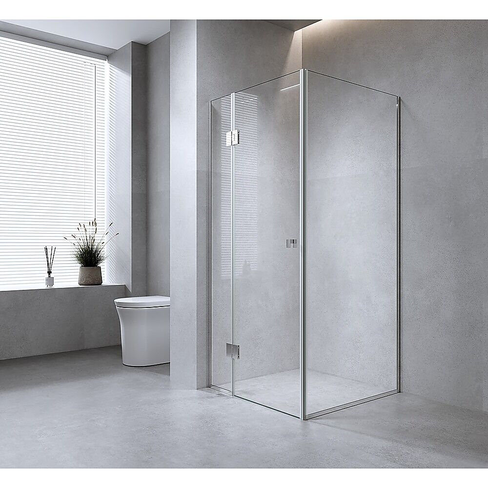 100x90cm Corner Frameless Shower Screen with White Channel and SS Hinges, Square Double Pull Handle Price