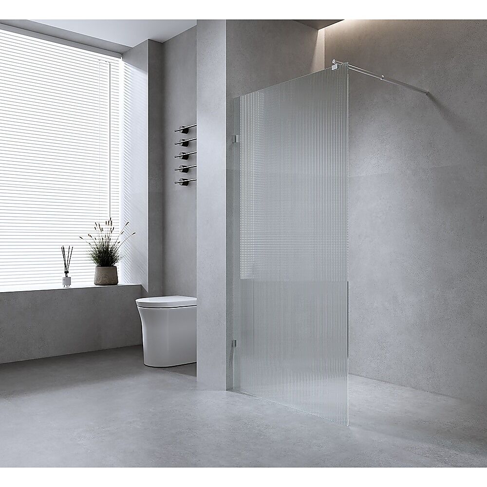 100cm Reeded Single Shower Glass Screen with Gunmetal Wall U-Brackets Price