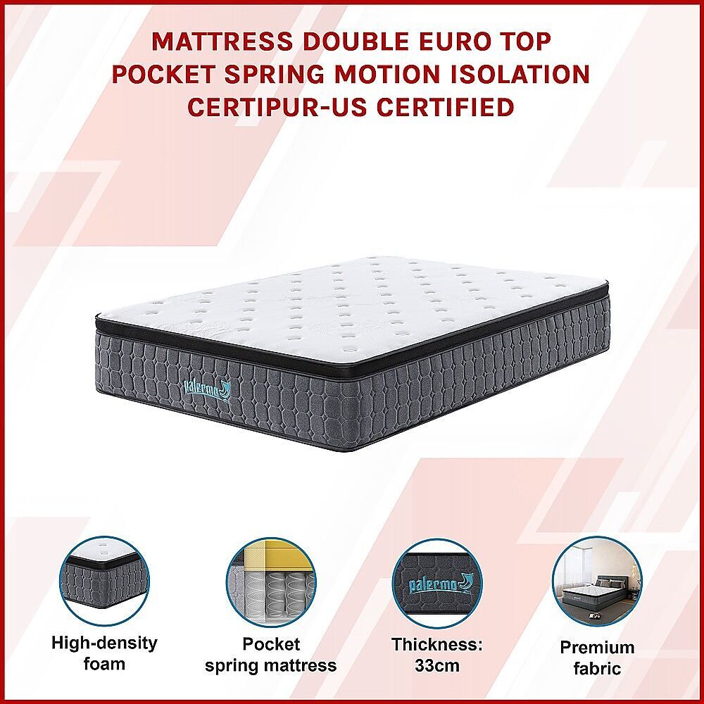 Mattress Double Euro Top Pocket Spring Motion Isolation CertiPUR-US Certified Price