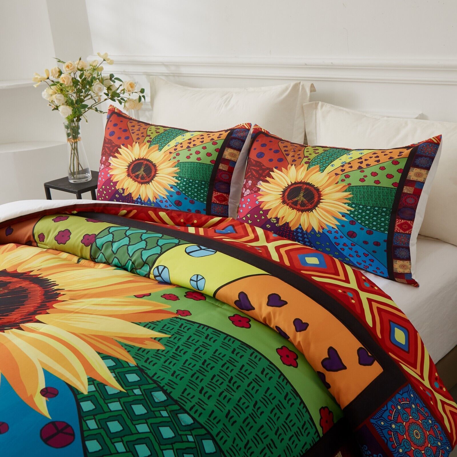 Floral Sunflower Comforter Set, King Size, Quilted Bedding with Pillowcases Price