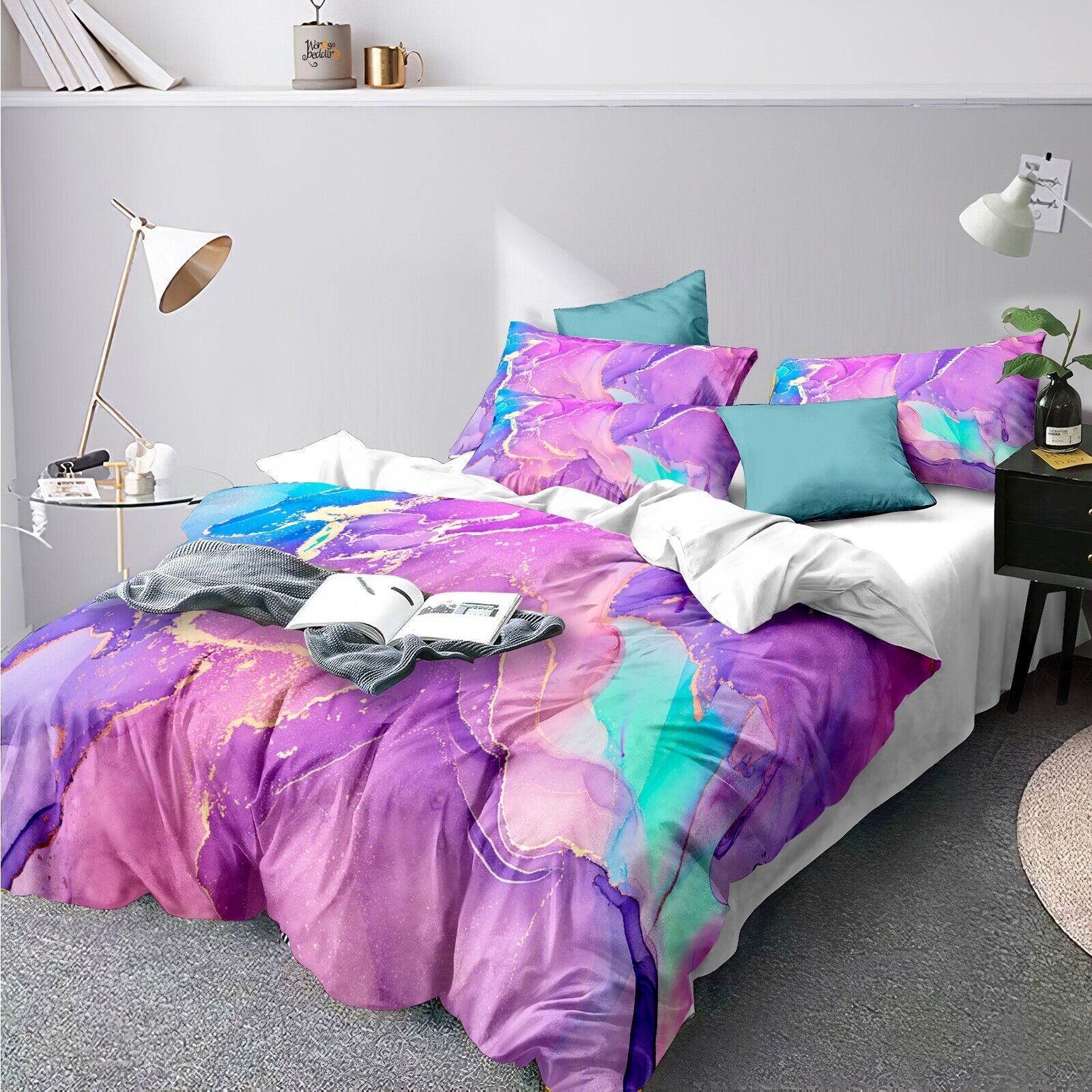 Marble Comforter Set, Queen Size, Warm Quilted Microfiber Bedding Price