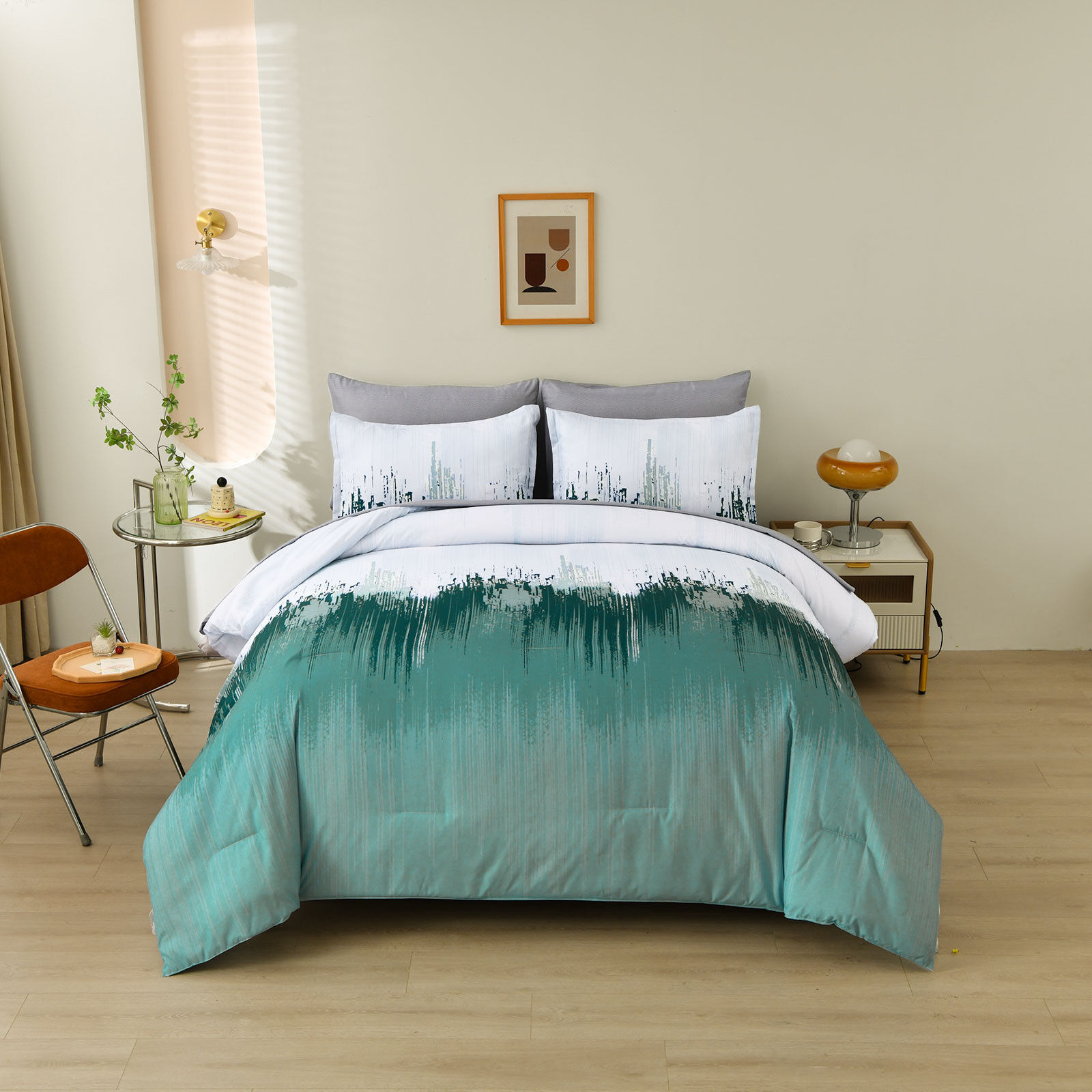Floral Stripes Comforter Set, King Size, Plush 3-Piece Bedding with Pillowcases Price