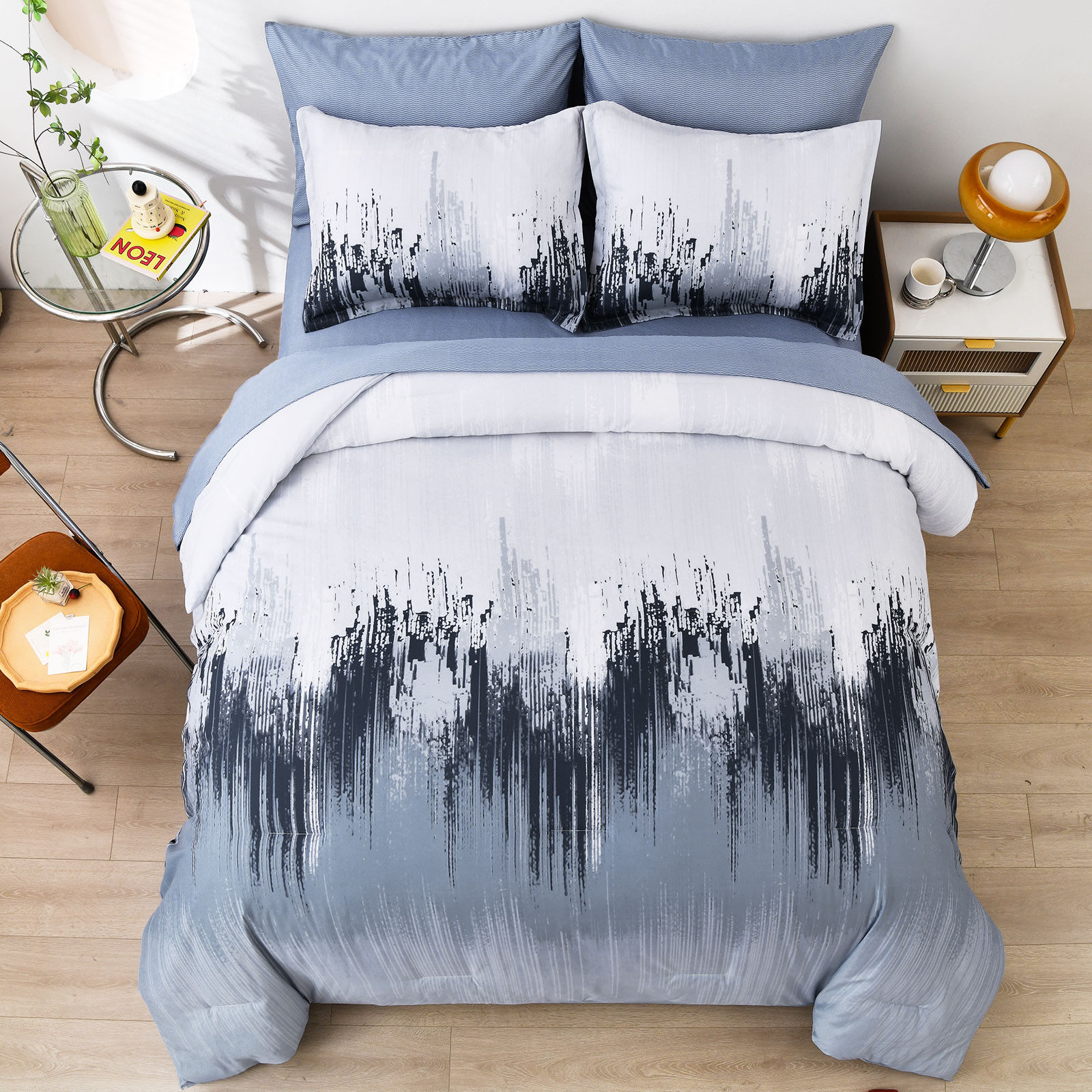Floral Stripes Comforter Set, King Size, Warm 3-Piece Bedding with Pillowcases Price
