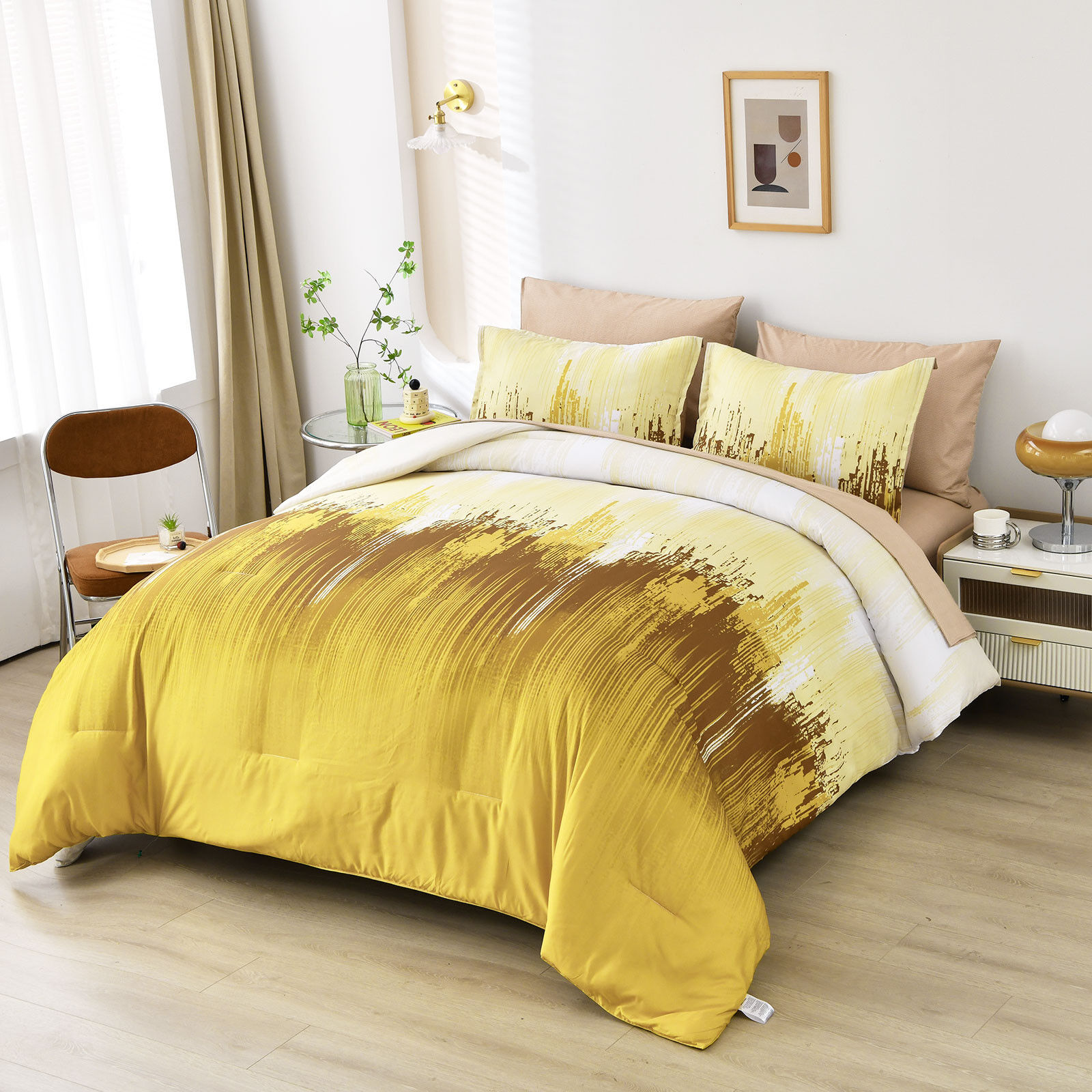Floral Stripes Comforter Set, King Size, Cozy 3-Piece Bedding with Pillowcases Price