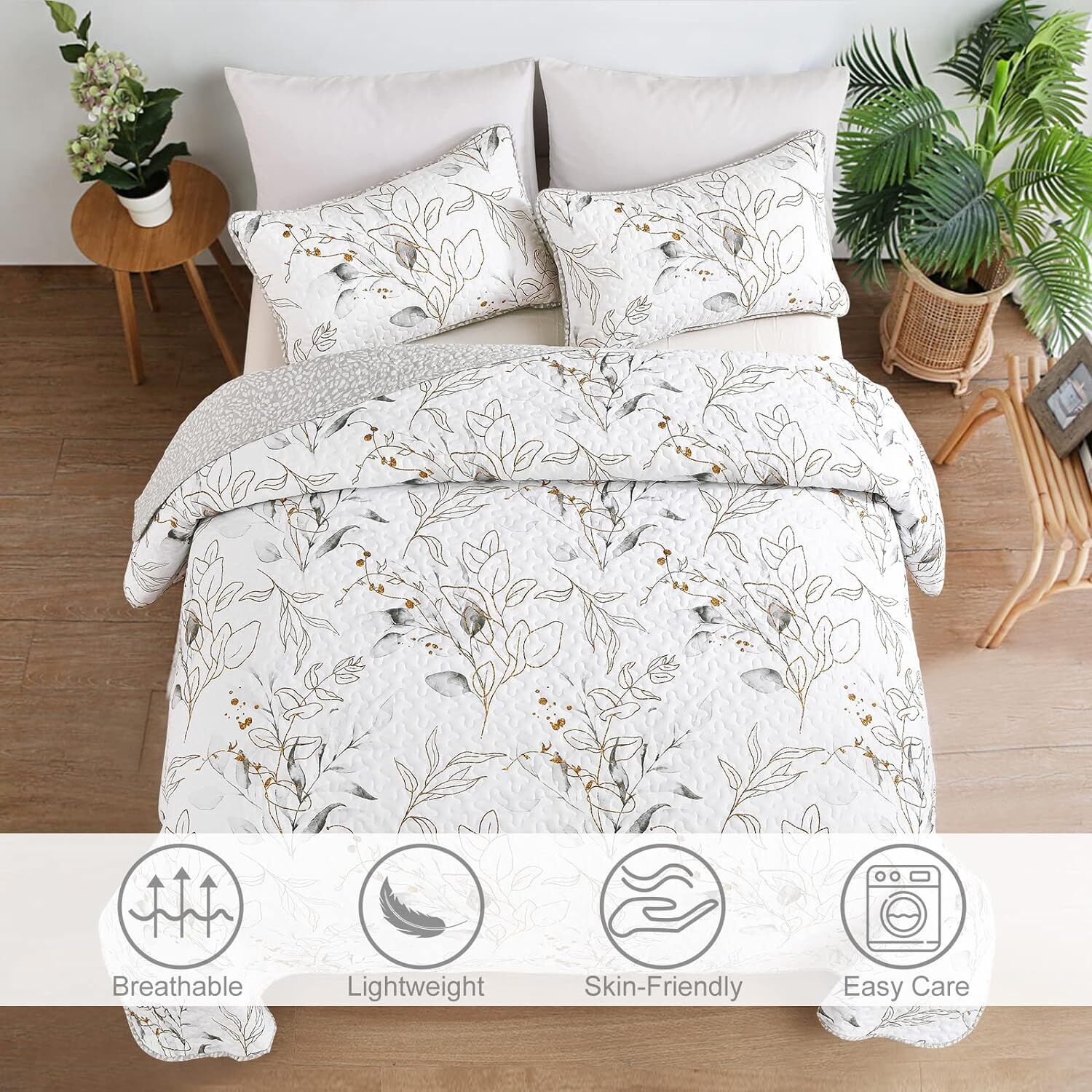 Breathtaking Quilted Coverlet and Pillowcases Set: Transform Your Bedroom's Look - Queen size Price