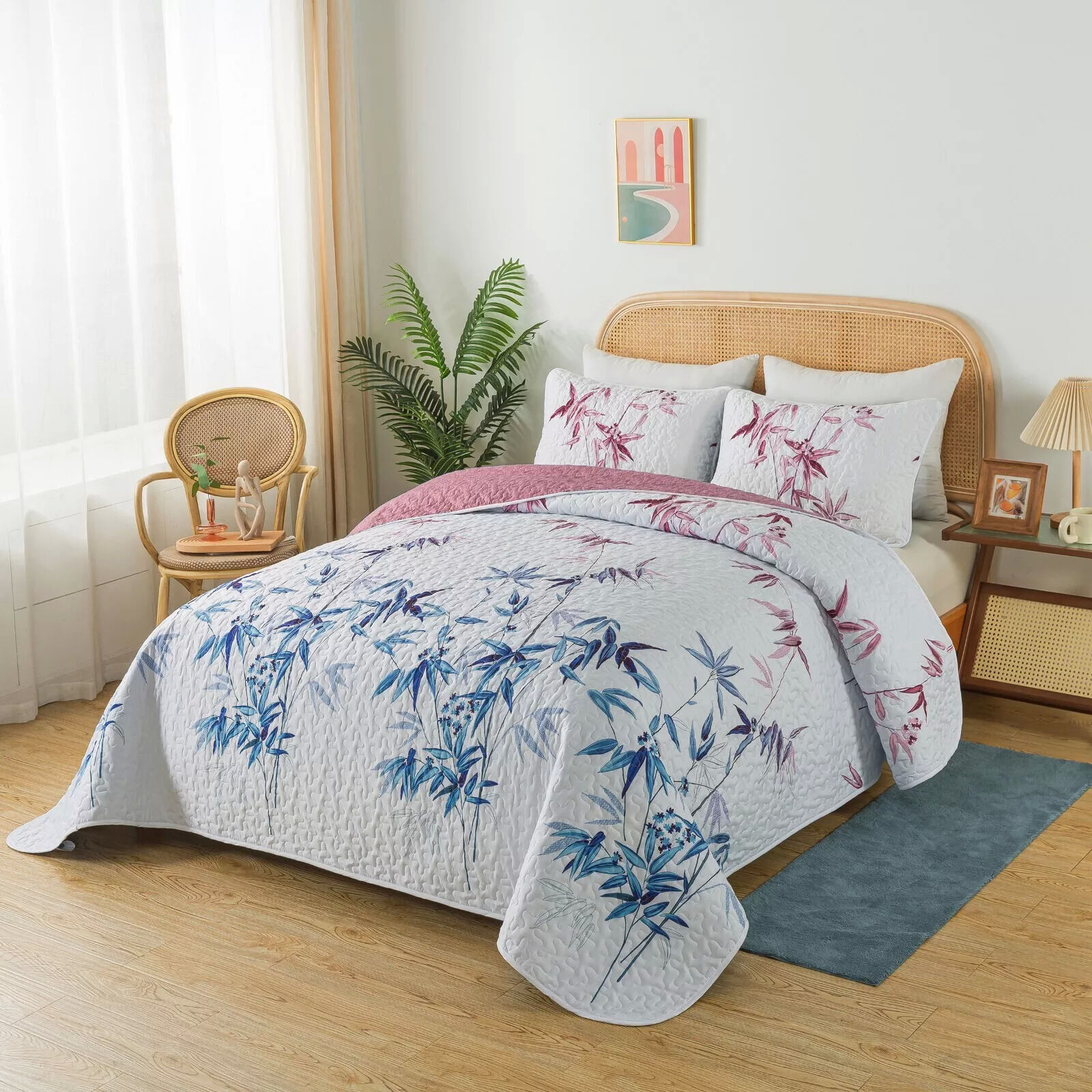 Floral Quilted bedspread and pillowcovers set: Embrace Nature Indoors - Queen size Price