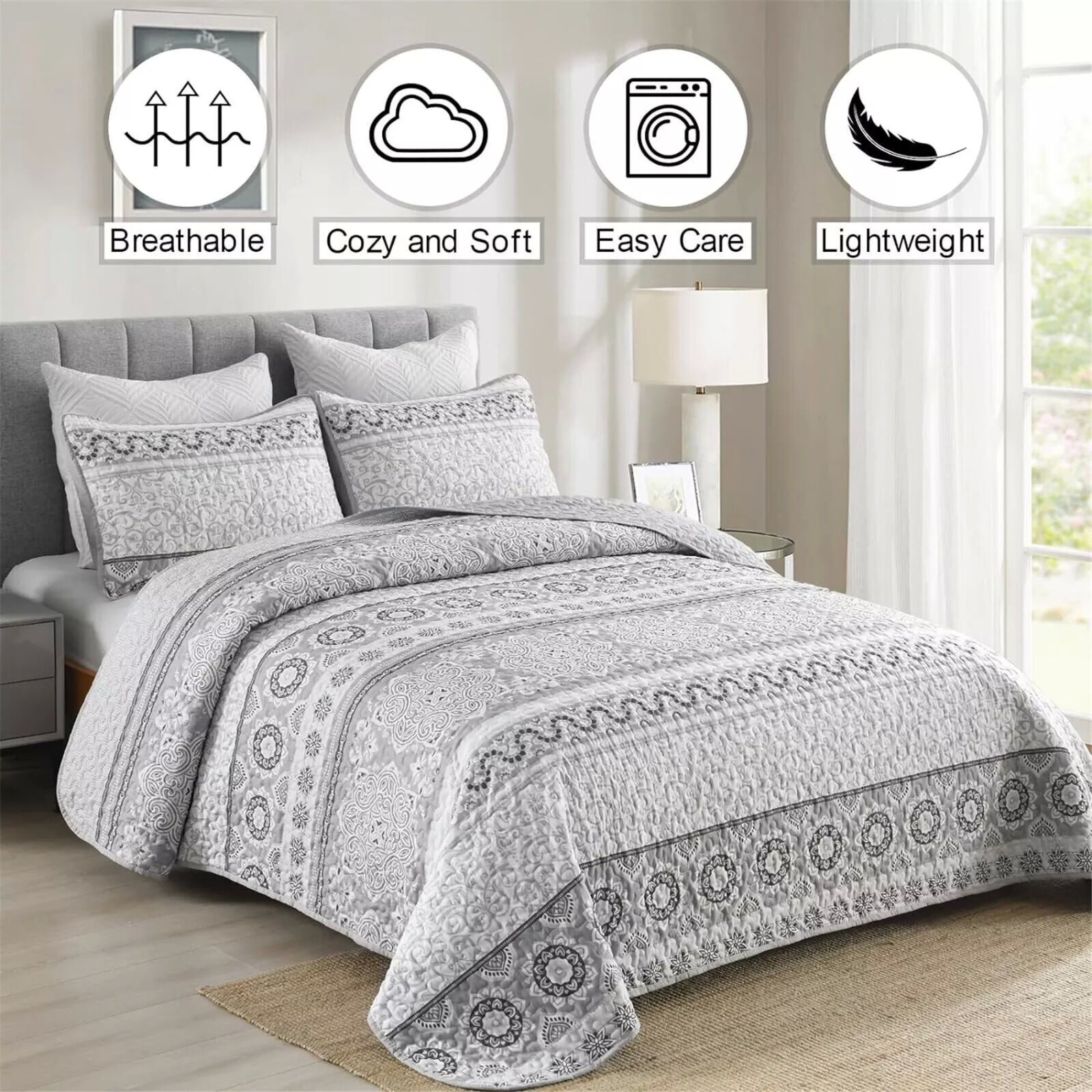 Striking Quilted coverlet and pillowcovers set: Make a Bold Impact - Queen size Price