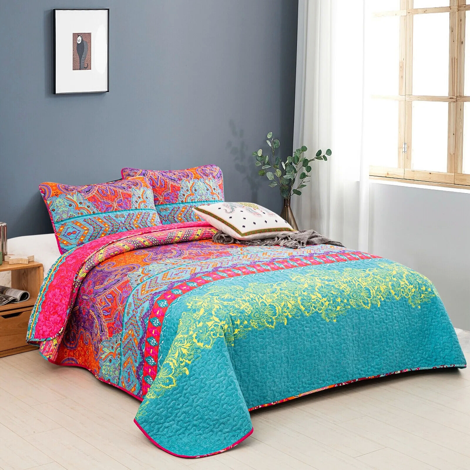 Colorful Quilted bedspread and pillowcovers set: Add a Splash of Color - Queen size Price