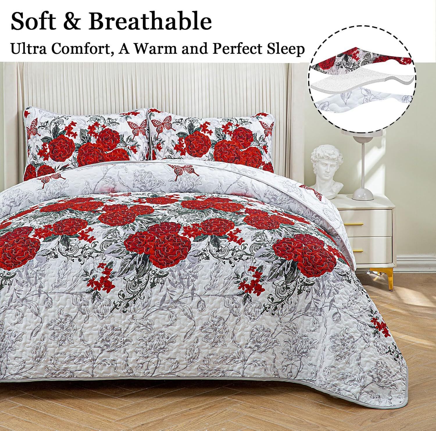 Youthful Quilted coverlet and pillowcovers set: Fresh and Modern - Queen size Price