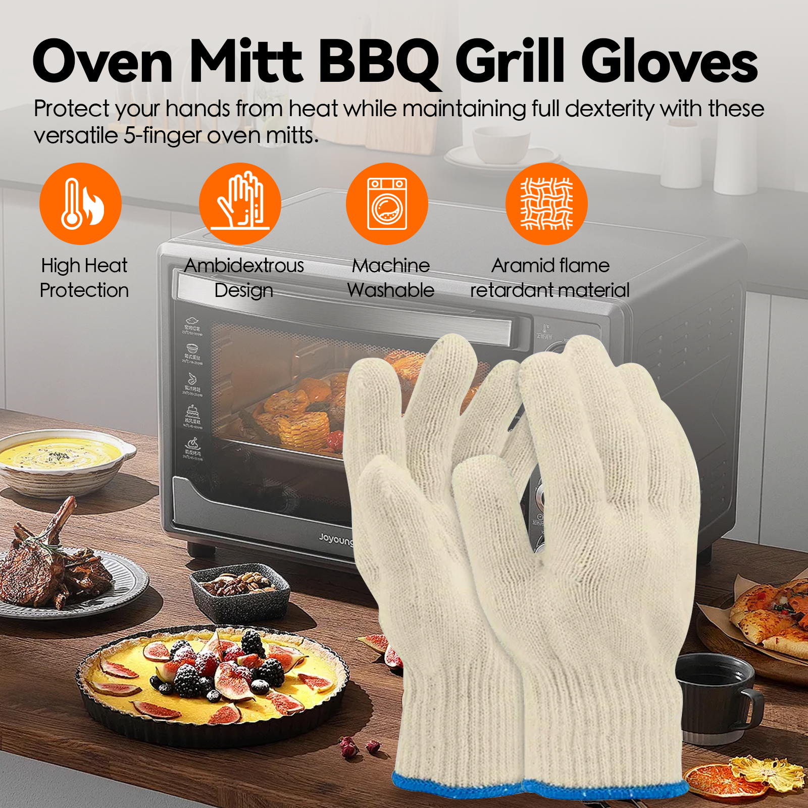 1 Pair 5 Finger Oven Mitt BBQ Grill Gloves Price