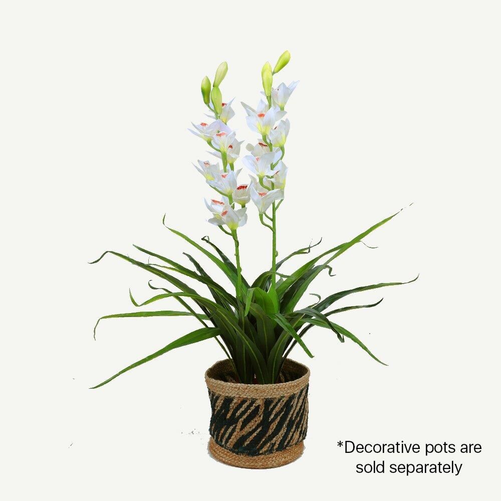 100cm Faux Artificial Home Decor Potted Cymbidium-Red/White - White Price