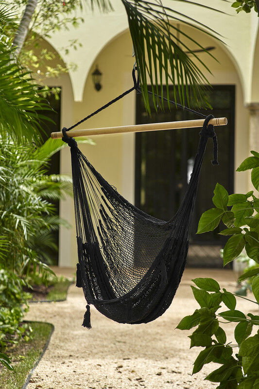 Mayan Legacy Extra Large Outdoor Cotton Mexican Hammock Chair in Black Colour Price
