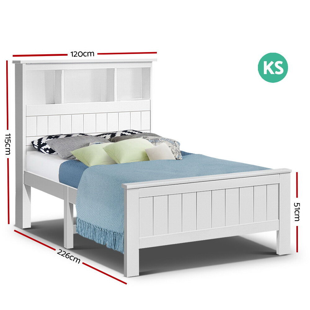 Bed Frame King Single Size Wooden with 3 Shelves Bed Head White Price